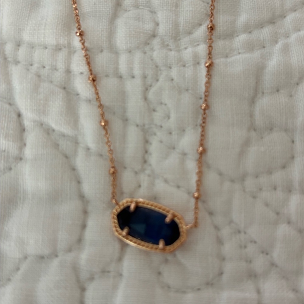 Kendra Scott Rose Gold Necklace + Matching Earrings with Blue Accents - Picture 3 of 5